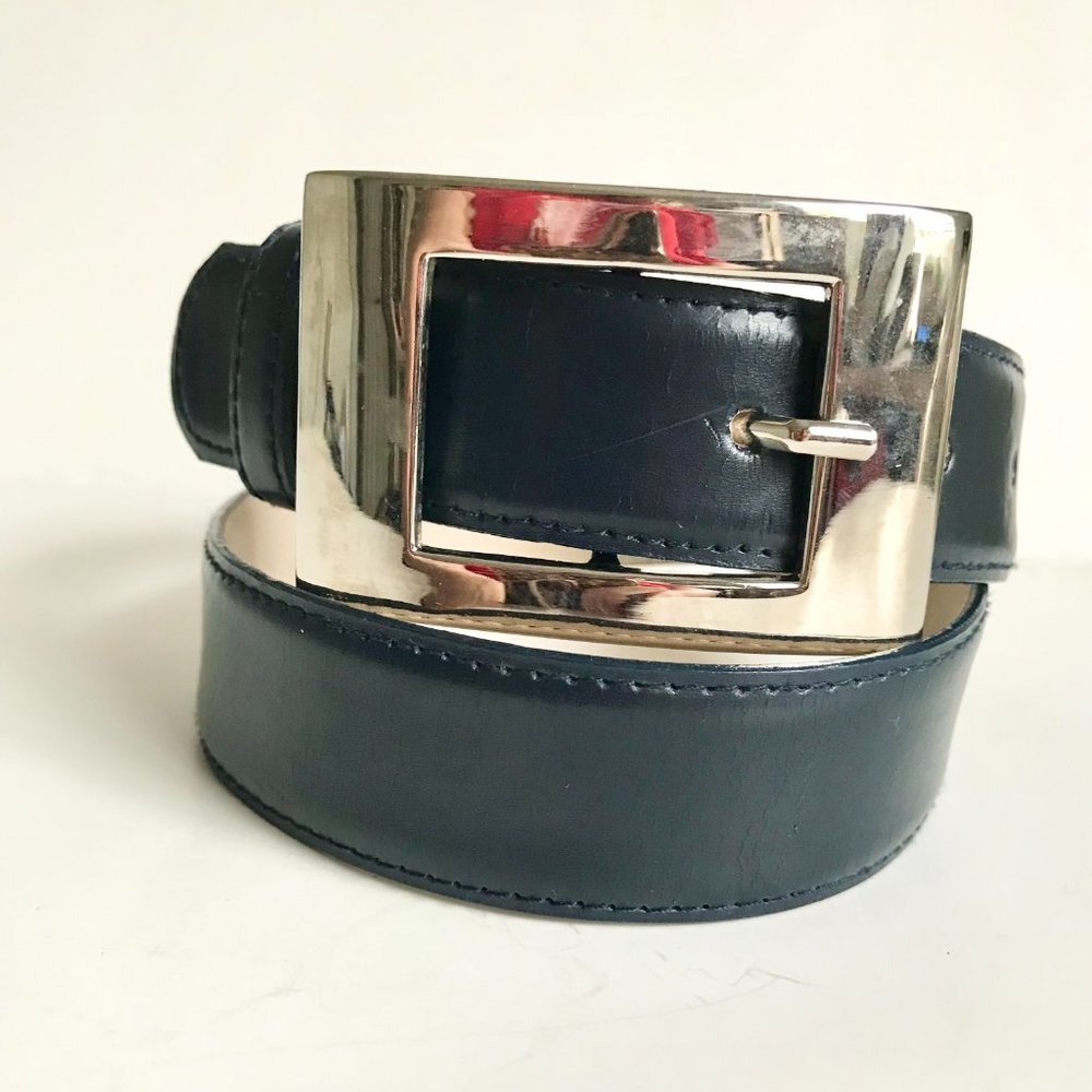Vintage Navy Blue Captiva Collectibles Leather Belt Womens Size Small SilverTone